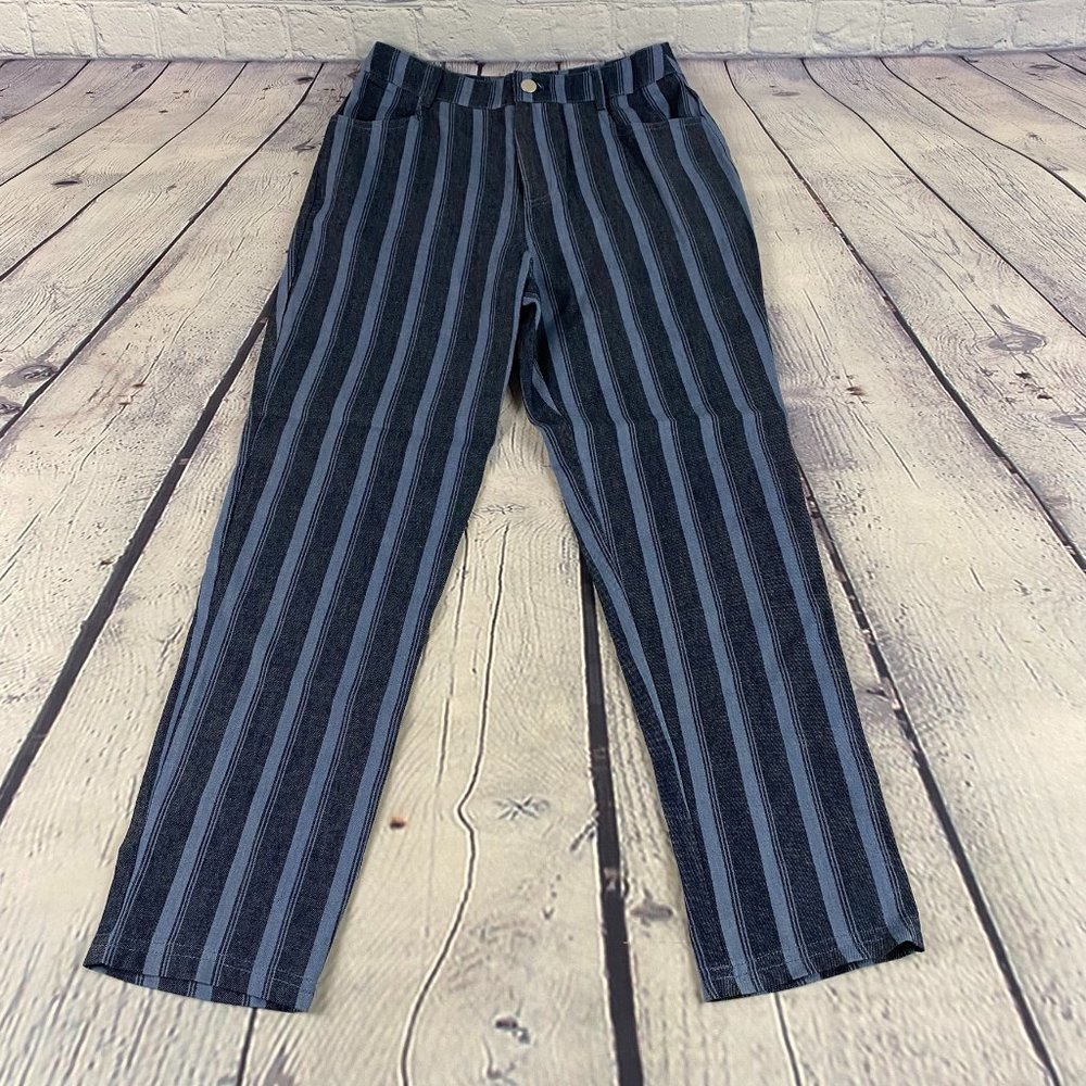 Wild Honey Striped High Waisted Chambray Twill Pants - Picture 2 of 8